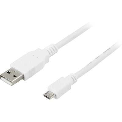 Deltaco USB 2.0 Cable, A Male - Micro B Male, 5m, White